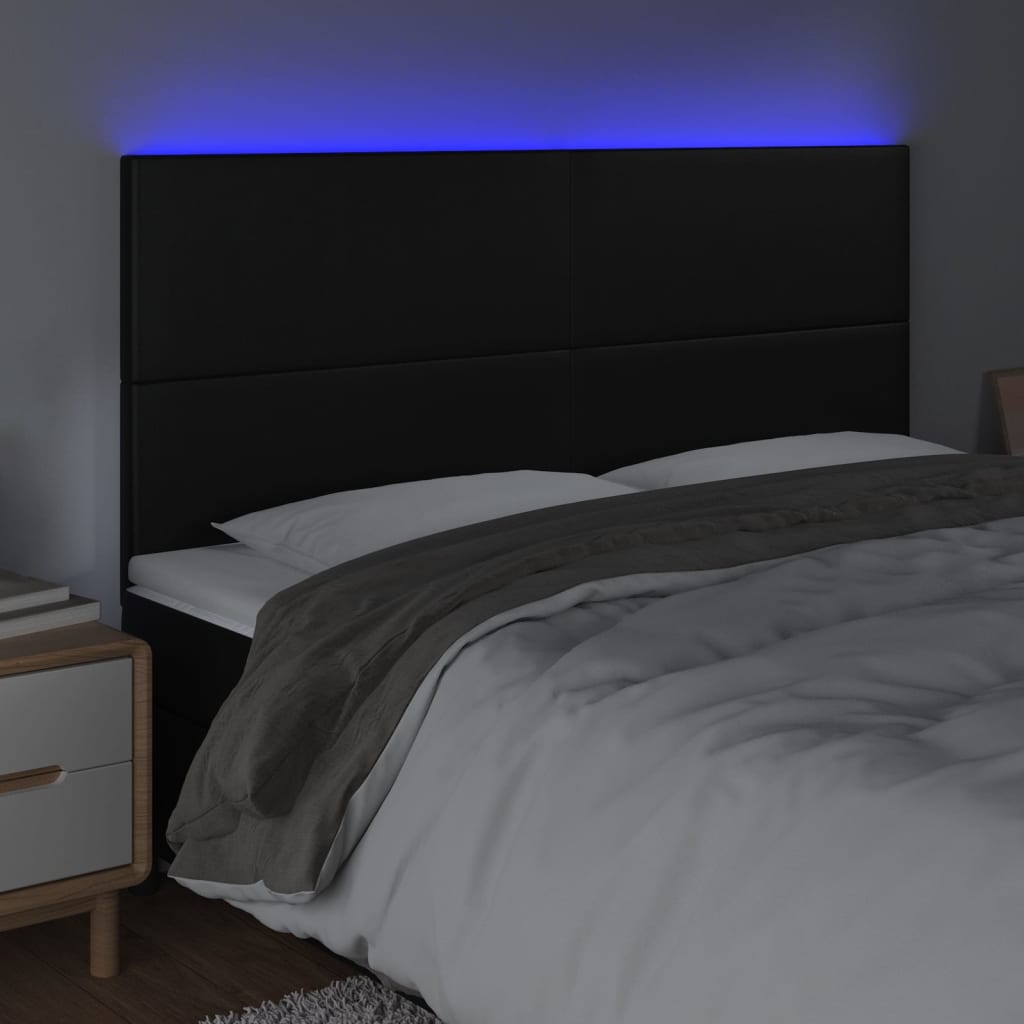 sengegavl med LED-lys 200x5x118/128 cm kunstlæder sort