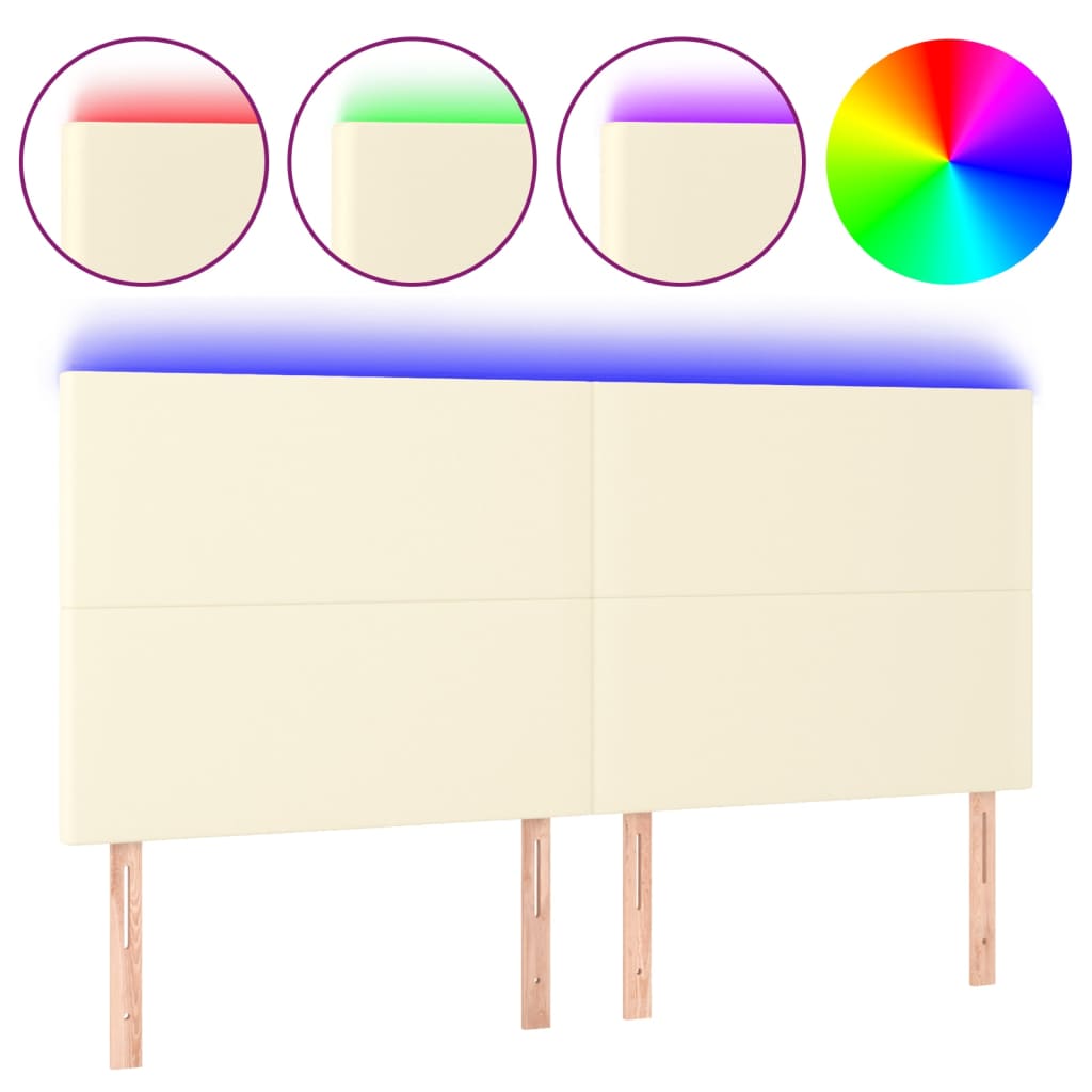 sengegavl med LED-lys 200x5x118/128 cm kunstlæder cremefarvet
