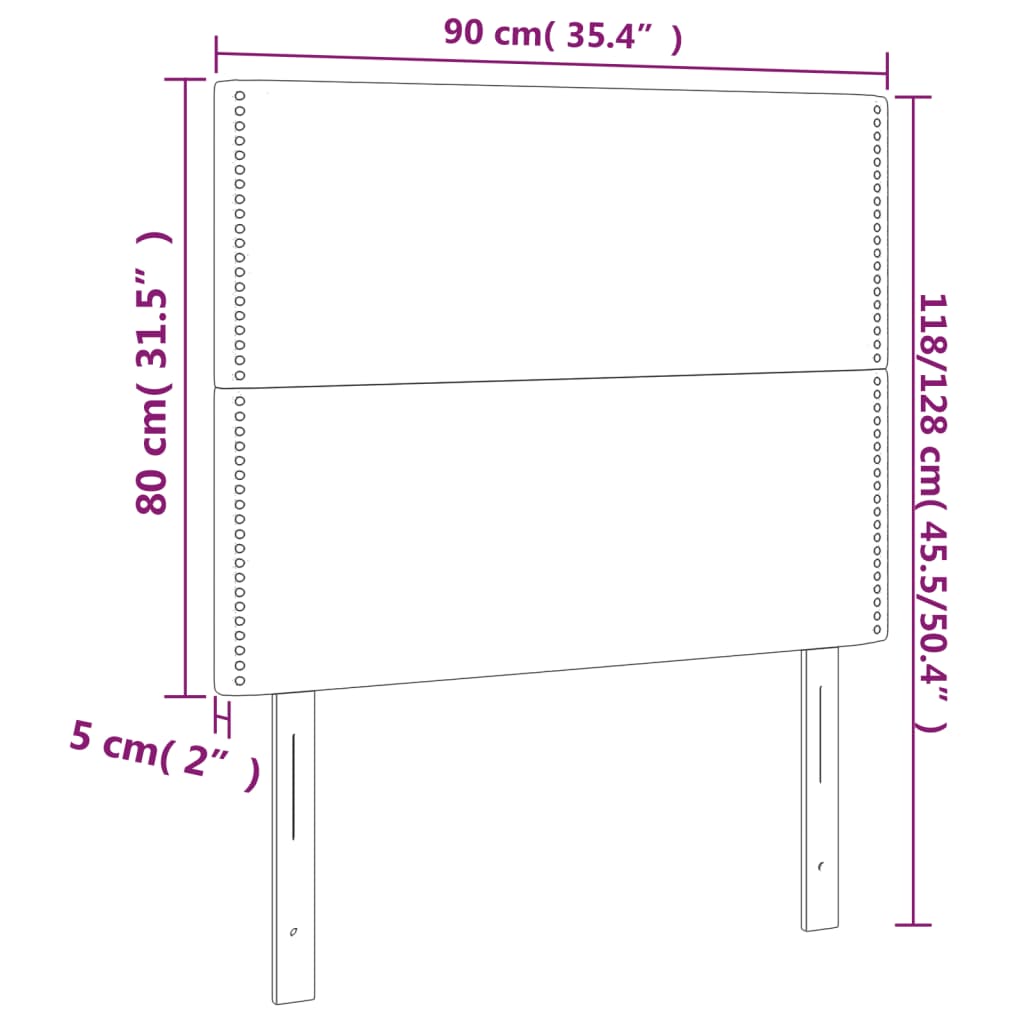 sengegavl med LED-lys 90x5x118/128 cm stof lysegrå