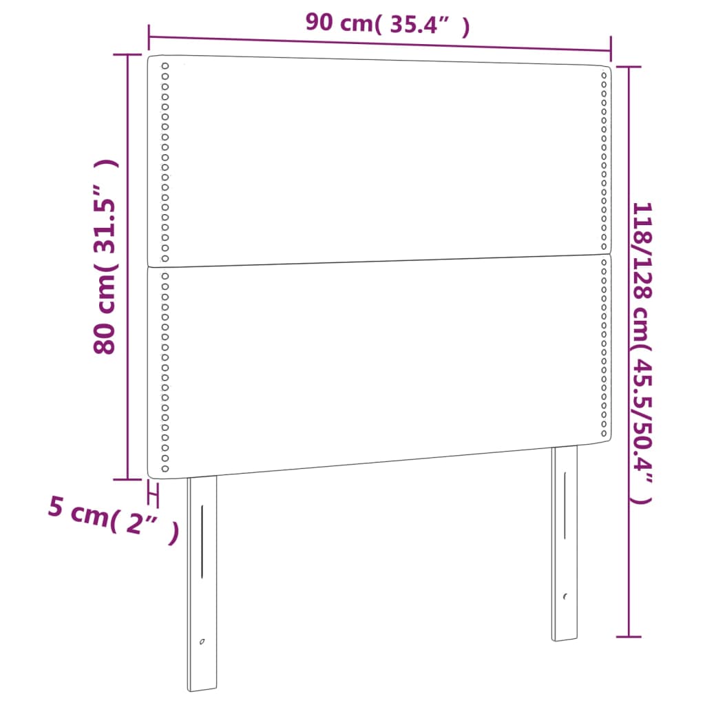 sengegavl med LED-lys 90x5x118/128 cm stof mørkegrå
