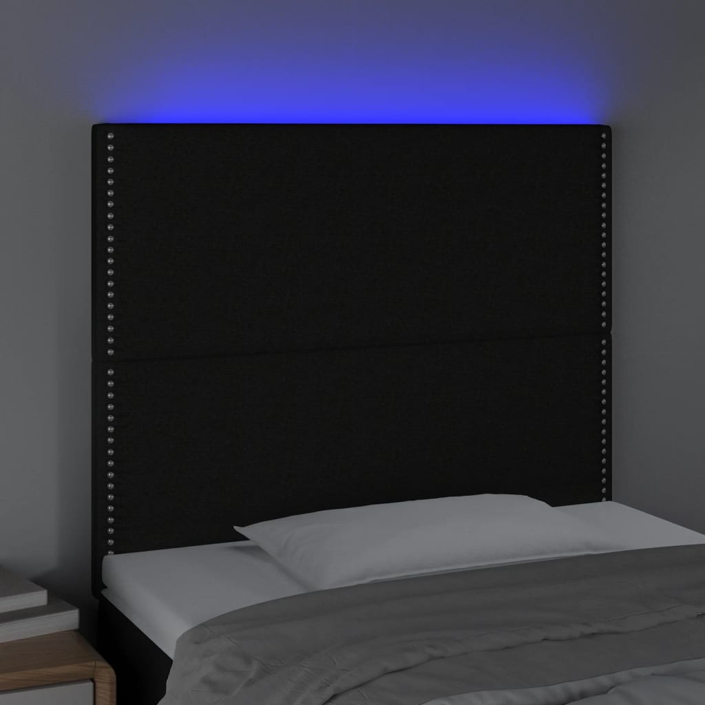 sengegavl med LED-lys 90x5x118/128 cm stof sort