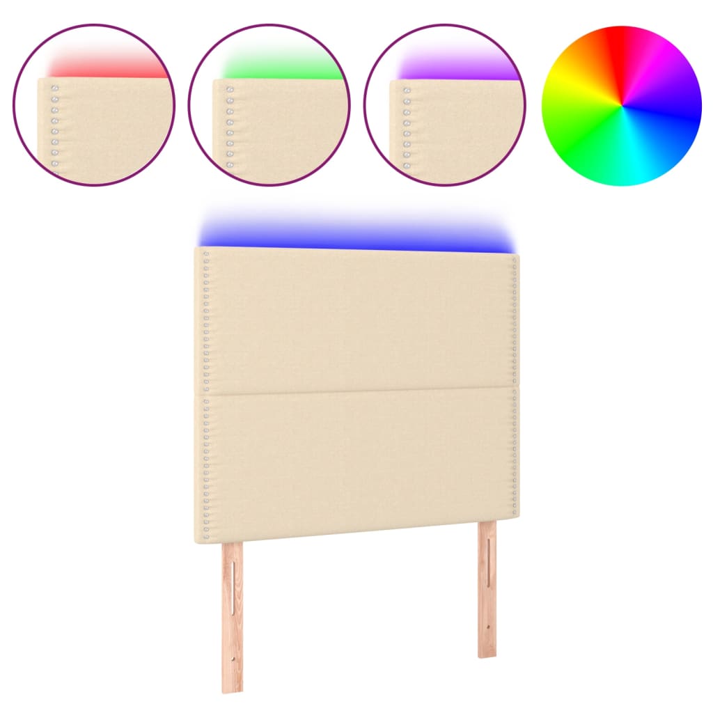sengegavl med LED-lys 90x5x118/128 cm stof cremefarvet
