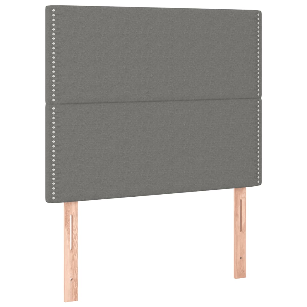 sengegavl med LED-lys 100x5x118/128 cm stof mørkegrå