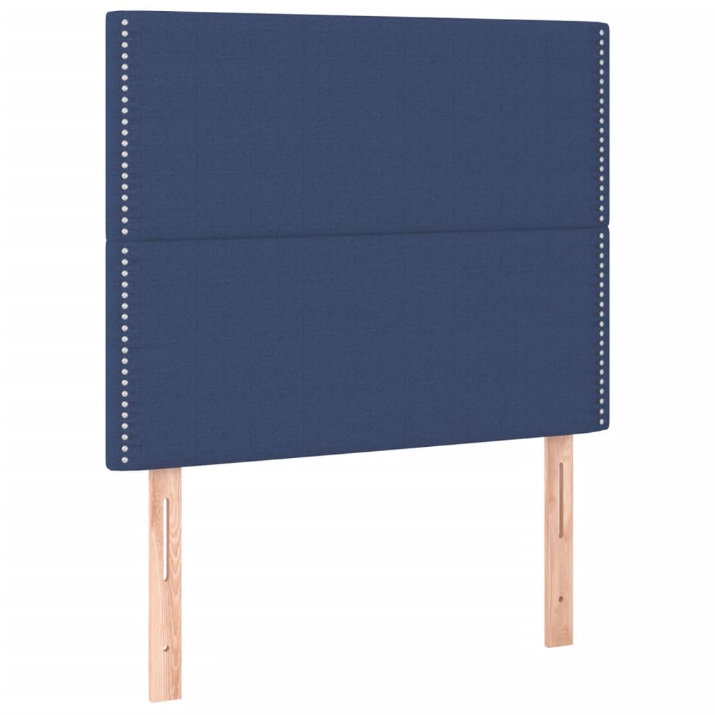 sengegavl med LED-lys 100x5x118/128 cm stof blå
