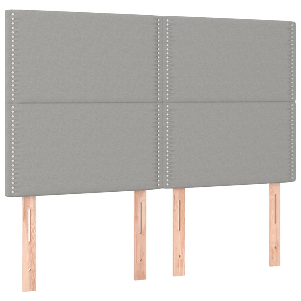 sengegavl med LED-lys 144x5x118/128 cm stof lysegrå
