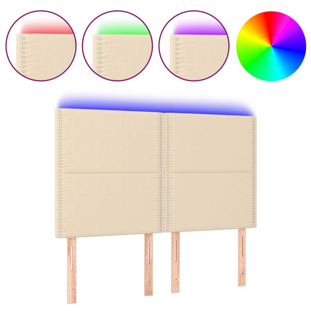sengegavl med LED-lys 144x5x118/128 cm stof cremefarvet