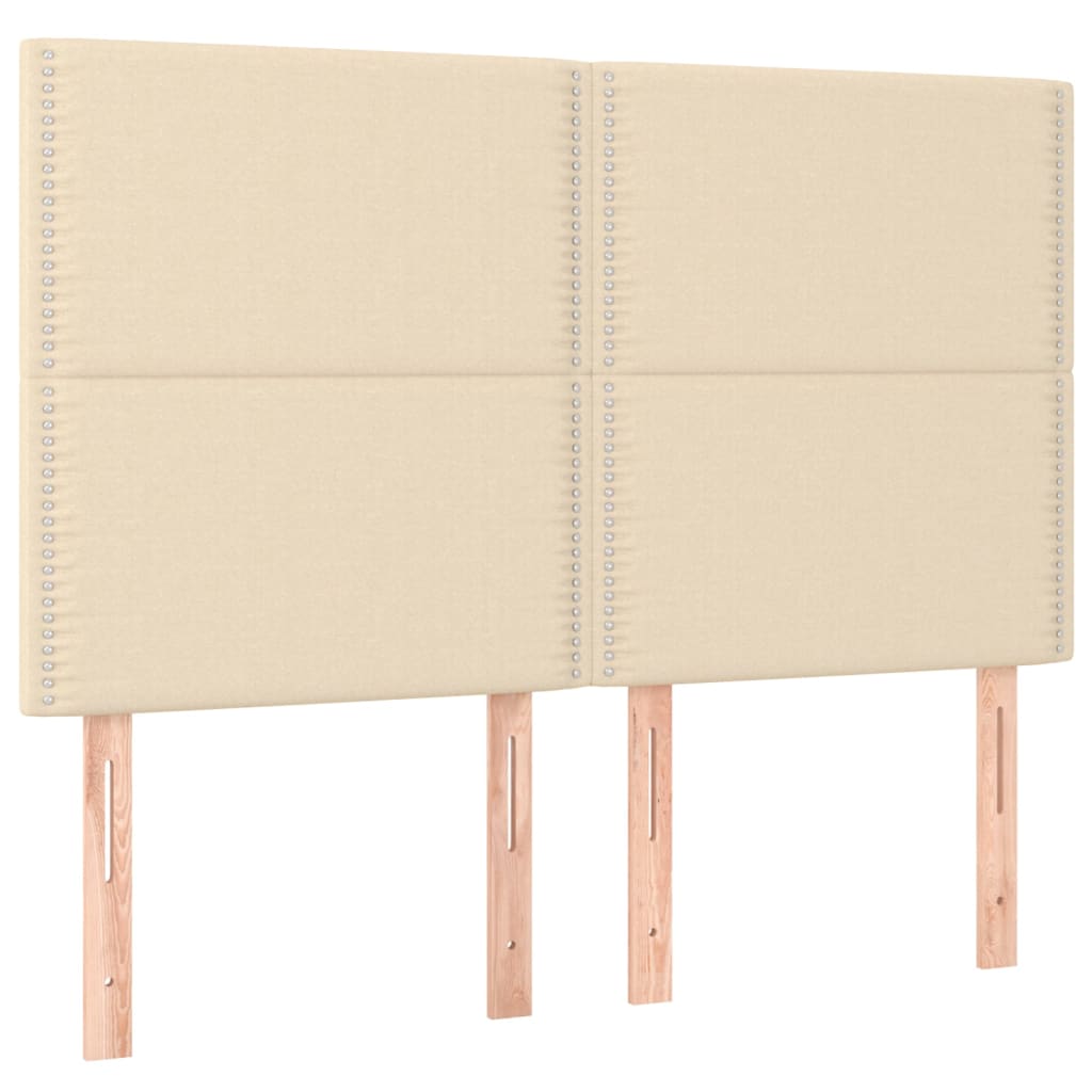 sengegavl med LED-lys 144x5x118/128 cm stof cremefarvet