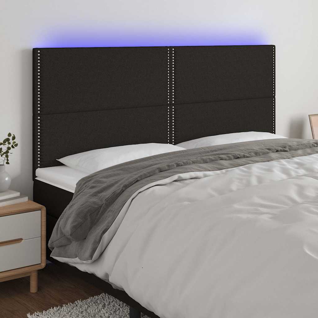 sengegavl med LED-lys 160x5x118/128 cm stof sort