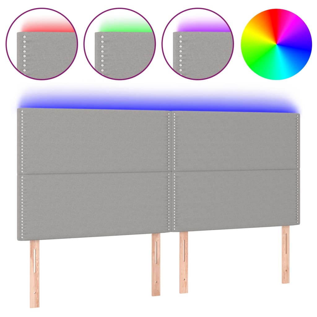 sengegavl med LED-lys 180x5x118/128 cm stof lysegrå