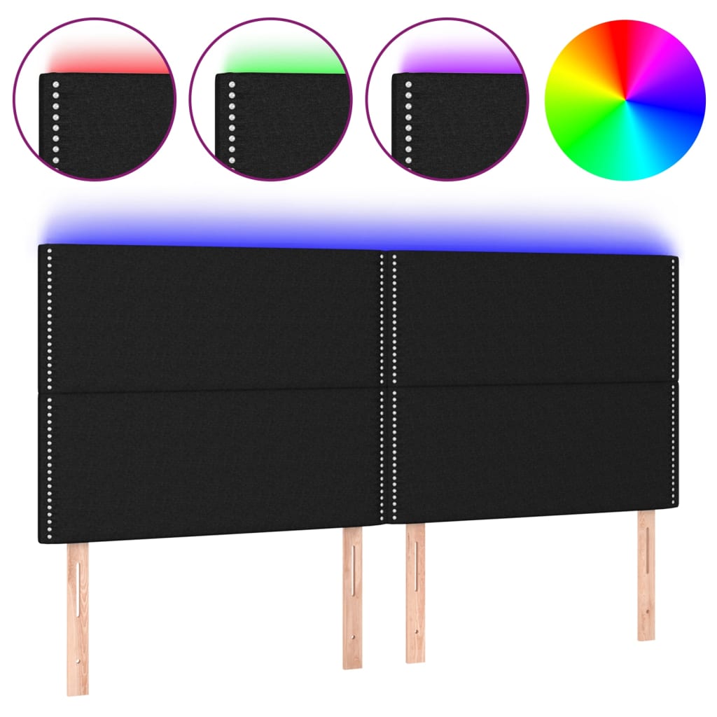 sengegavl med LED-lys 180x5x118/128 cm stof sort
