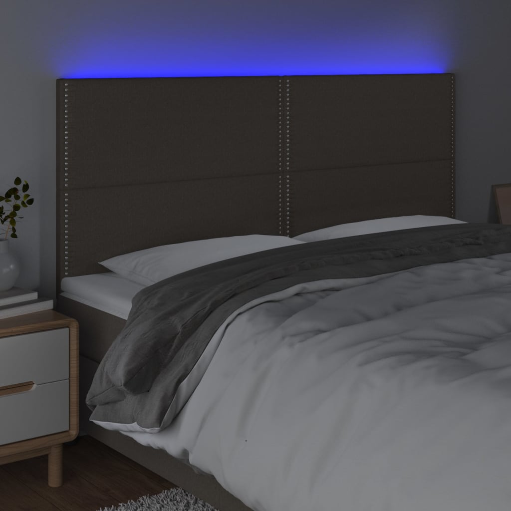 sengegavl med LED-lys 180x5x118/128 cm stof gråbrun