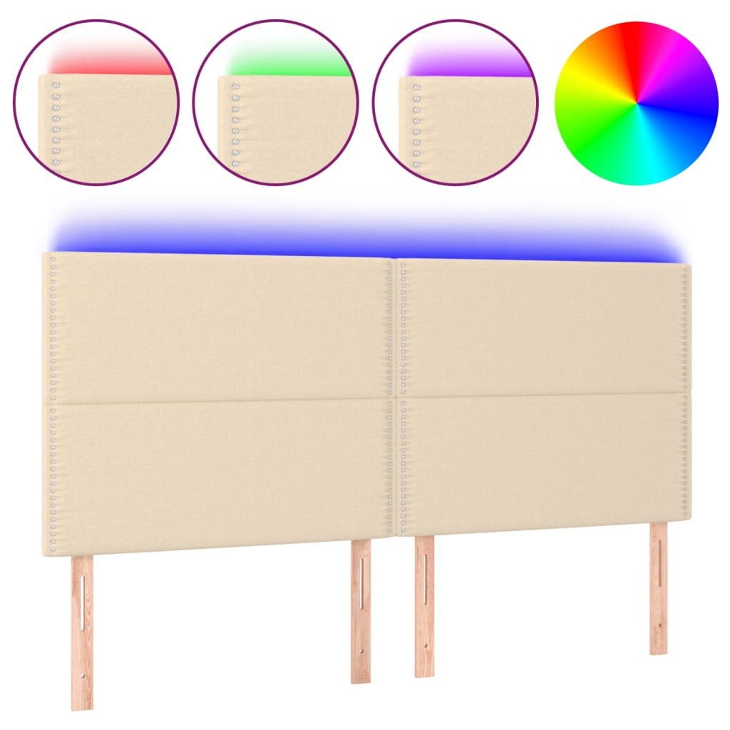 sengegavl med LED-lys 180x5x118/128 cm stof cremefarvet