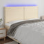 sengegavl med LED-lys 180x5x118/128 cm stof cremefarvet