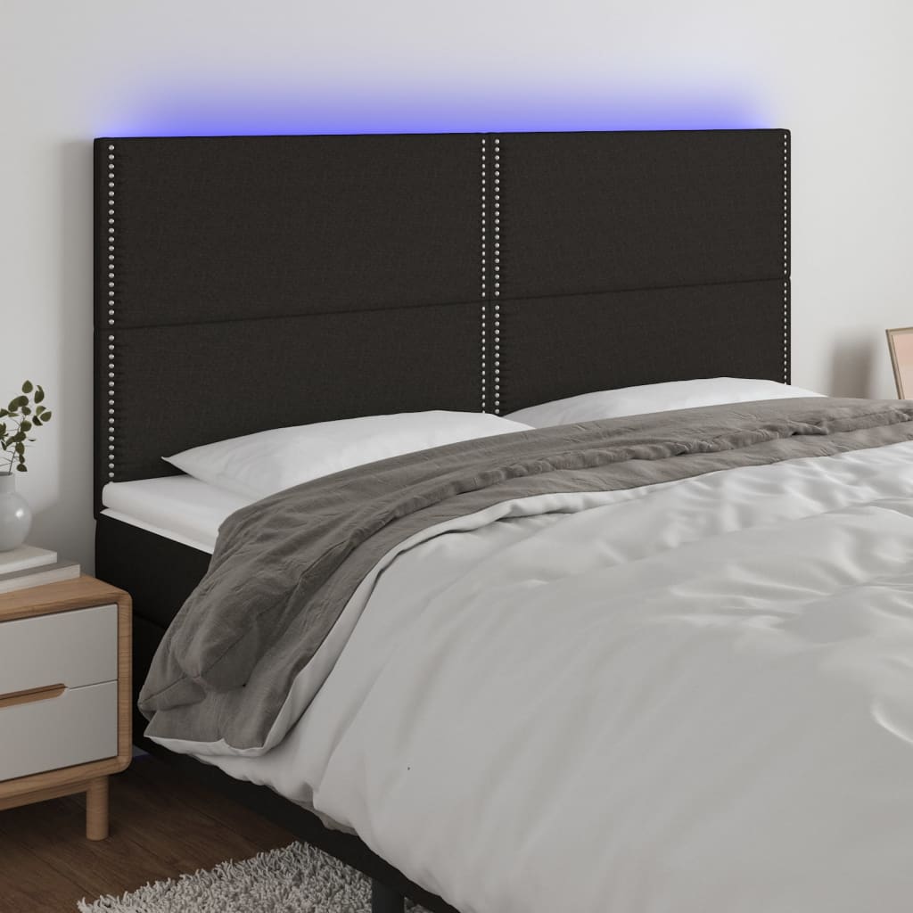 sengegavl med LED-lys 200x5x118/128 cm stof sort