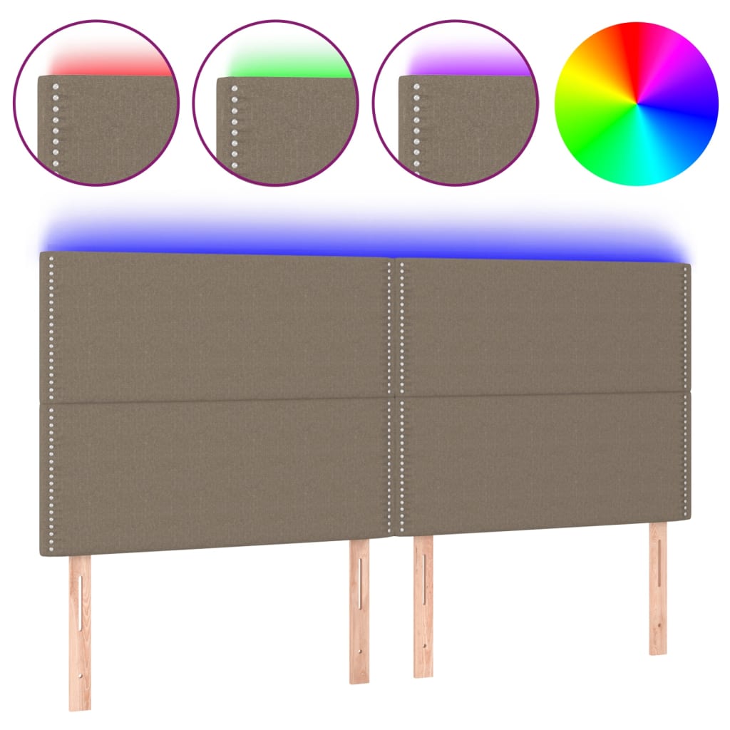 sengegavl med LED-lys 200x5x118/128 cm stof gråbrun