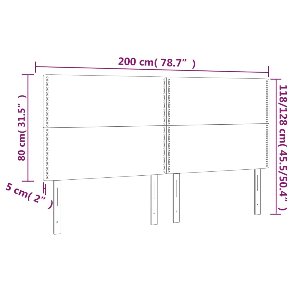 sengegavl med LED-lys 200x5x118/128 cm stof gråbrun