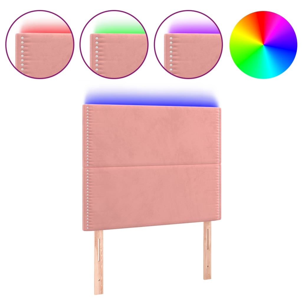 sengegavl med LED-lys 80x5x118/128 cm fløjl lyserød