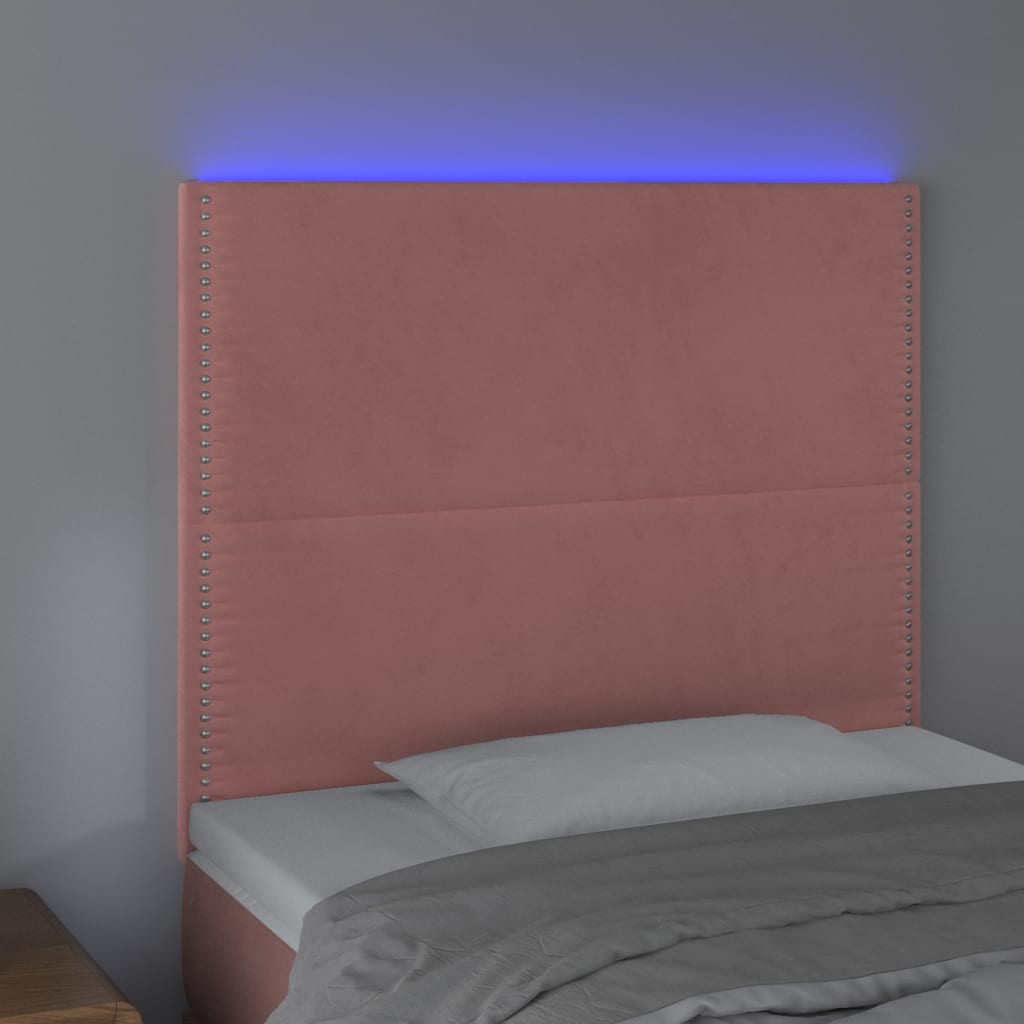 sengegavl med LED-lys 80x5x118/128 cm fløjl lyserød