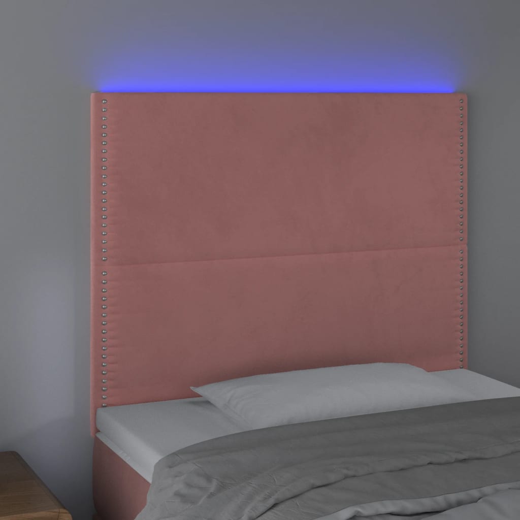 sengegavl med LED-lys 90x5x118/128 cm fløjl lyserød