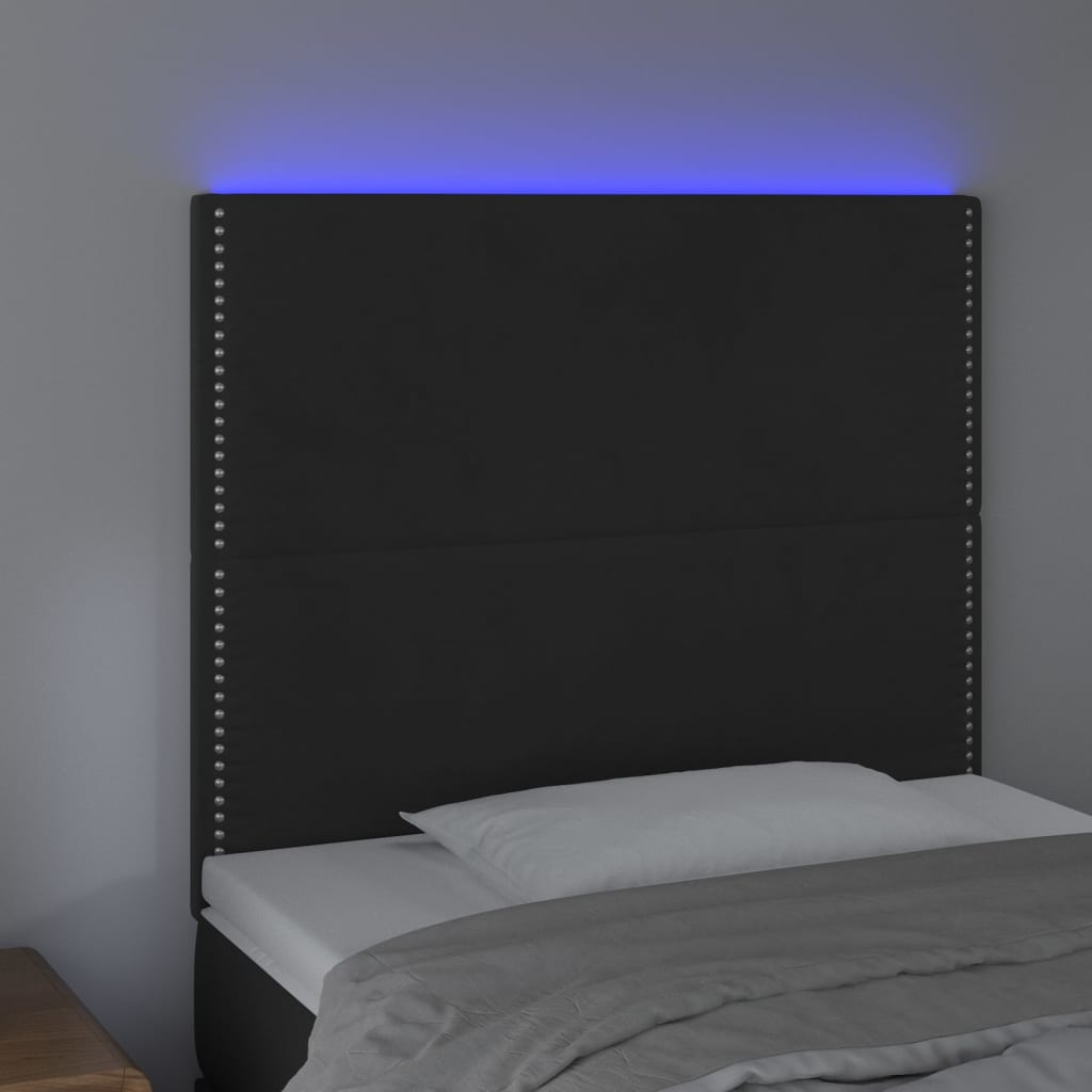 sengegavl med LED-lys 100x5x118/128 cm fløjl sort
