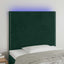 sengegavl med LED-lys 100x5x118/128 cm fløjl mørkegrøn