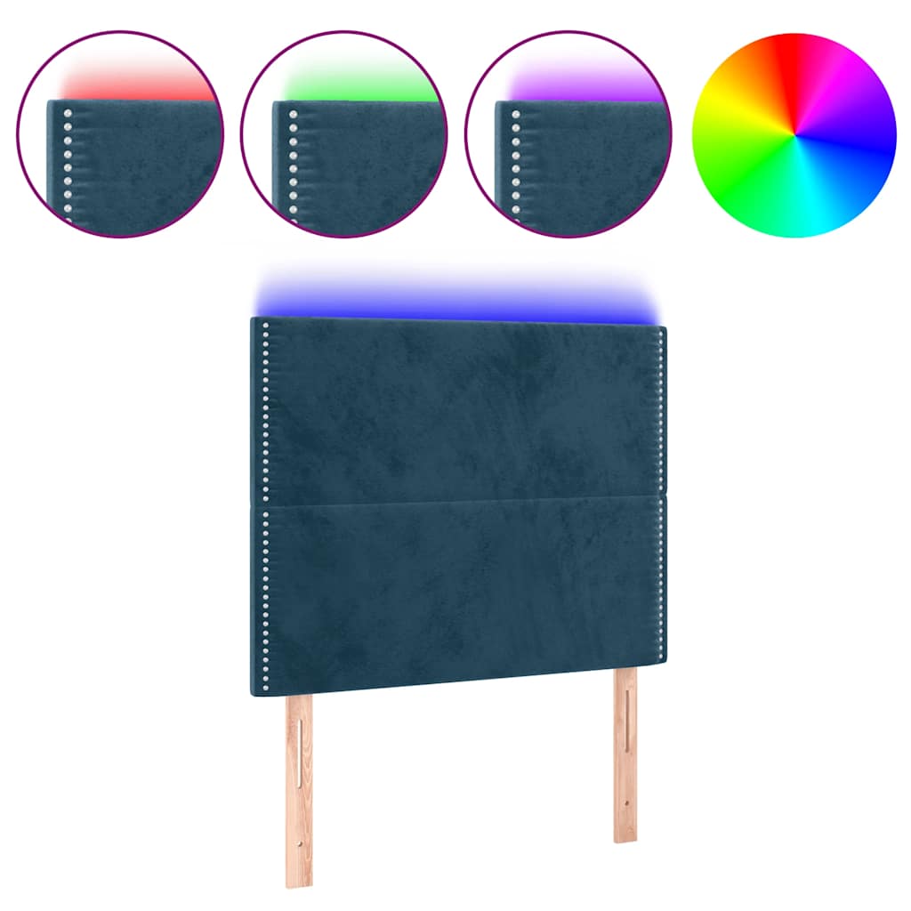 sengegavl med LED-lys 100x5x118/128 cm fløjl mørkeblå