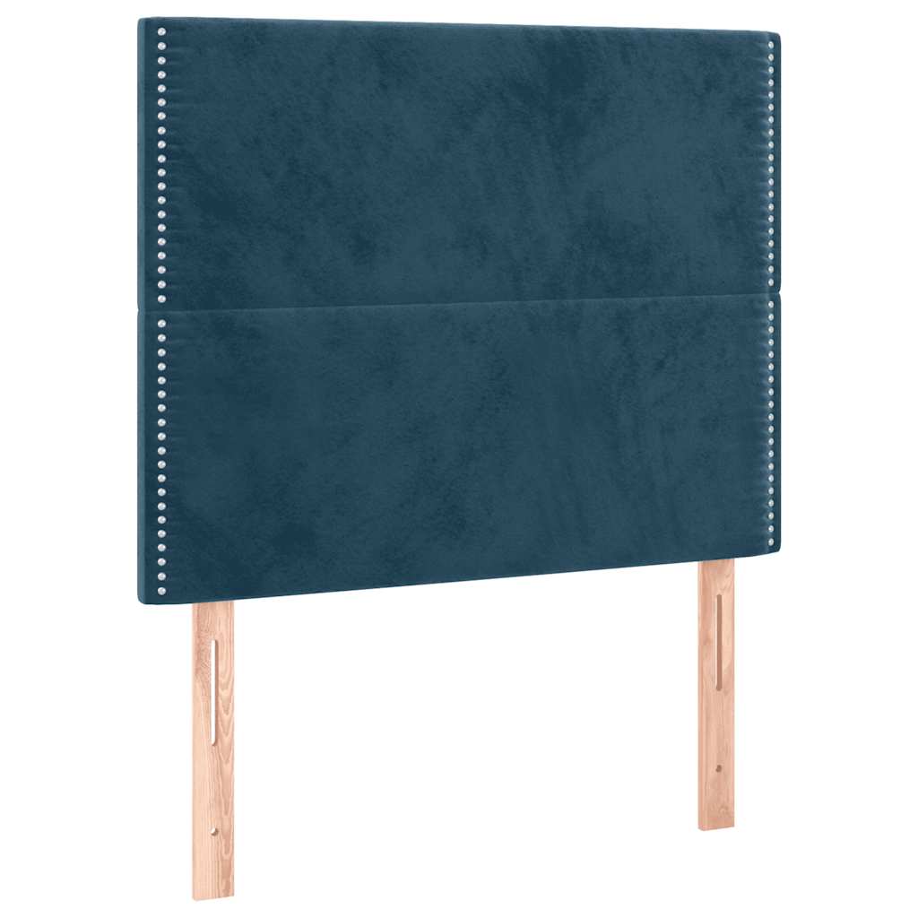 sengegavl med LED-lys 100x5x118/128 cm fløjl mørkeblå