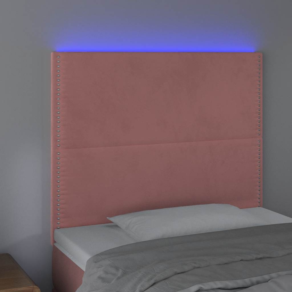 sengegavl med LED-lys 100x5x118/128 cm fløjl lyserød