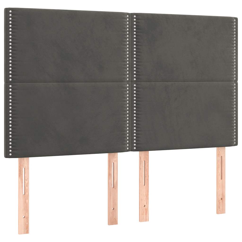 sengegavl med LED-lys 144x5x118/128 cm fløjl mørkegrå