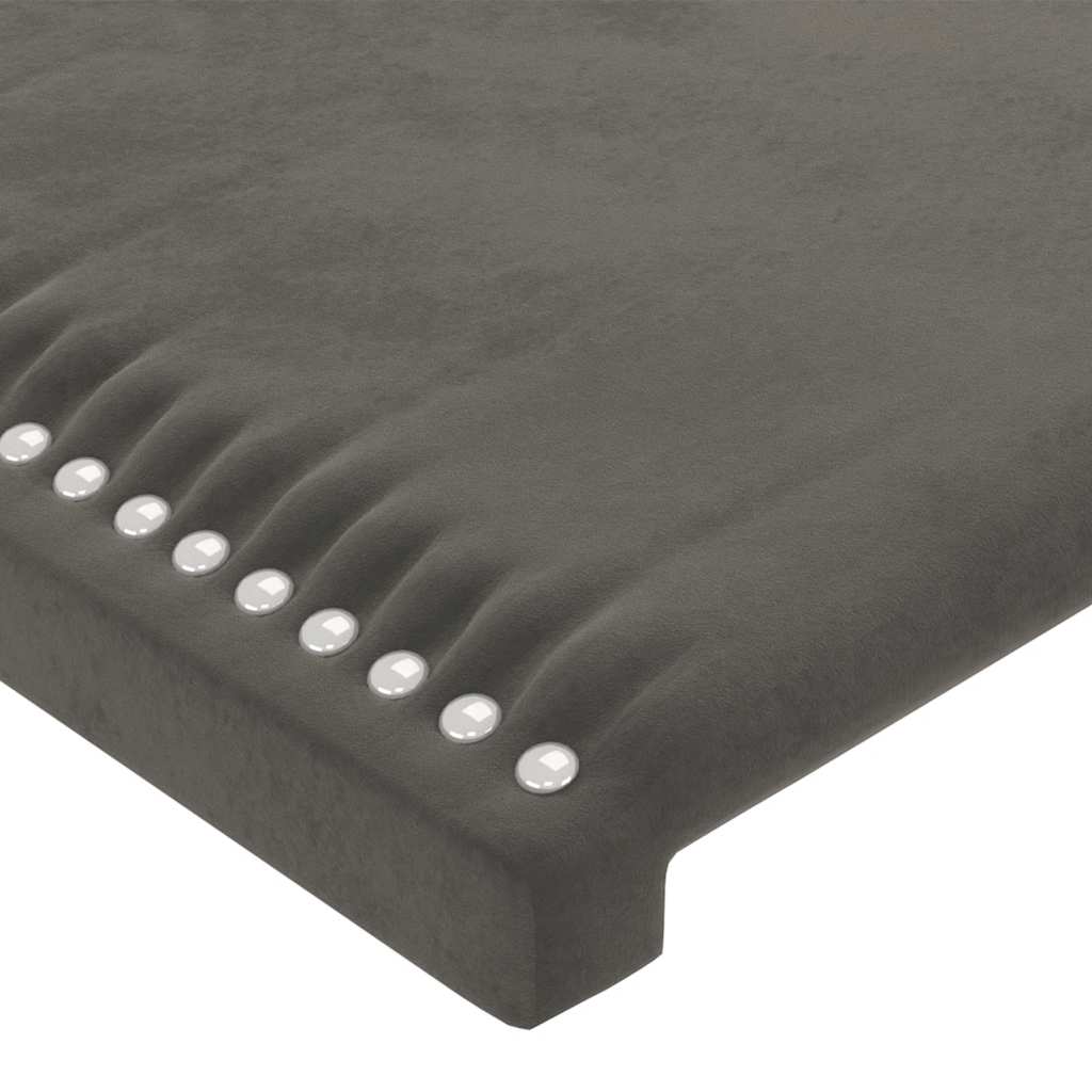 sengegavl med LED-lys 144x5x118/128 cm fløjl mørkegrå