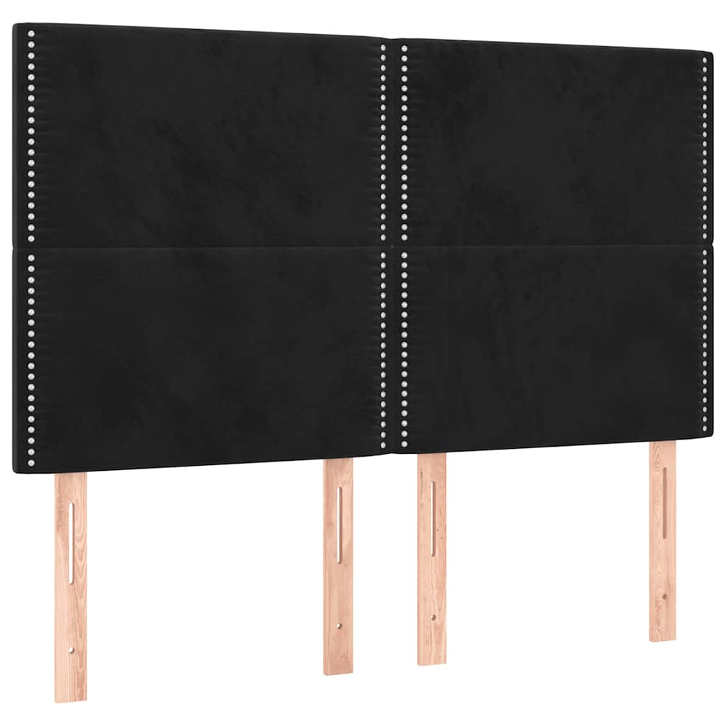 sengegavl med LED-lys 144x5x118/128 cm fløjl sort