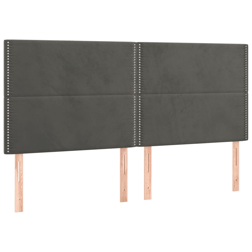 sengegavl med LED-lys 160x5x118/128 cm fløjl mørkegrå
