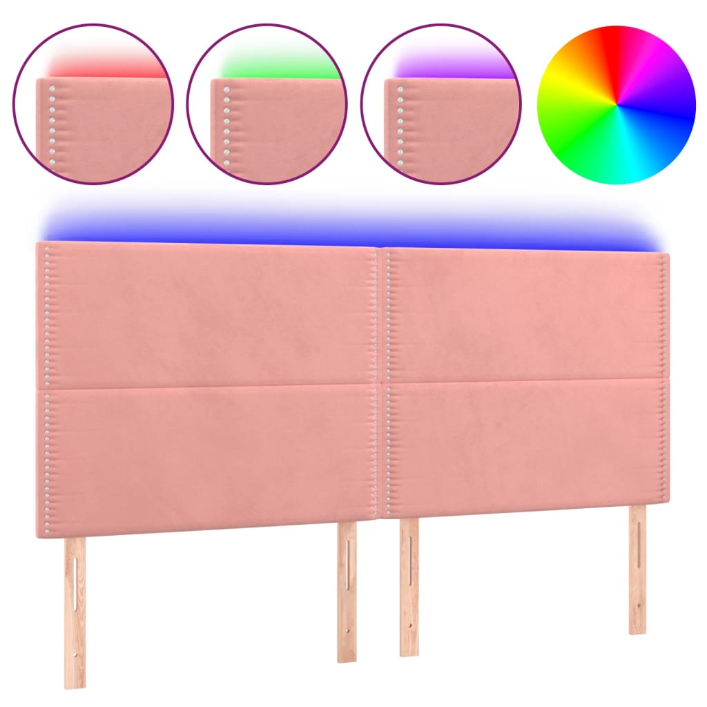 sengegavl med LED-lys 160x5x118/128 cm fløjl lyserød