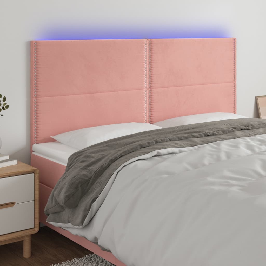 sengegavl med LED-lys 160x5x118/128 cm fløjl lyserød