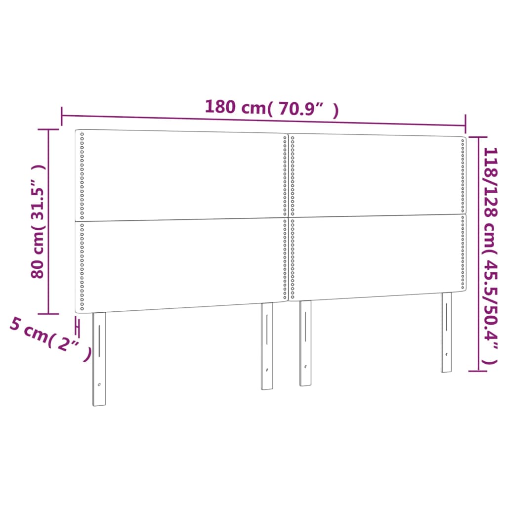 sengegavl med LED-lys 180x5x118/128 cm fløjl mørkegrå