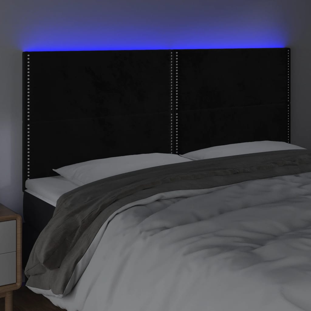 sengegavl med LED-lys 180x5x118/128 cm fløjl sort