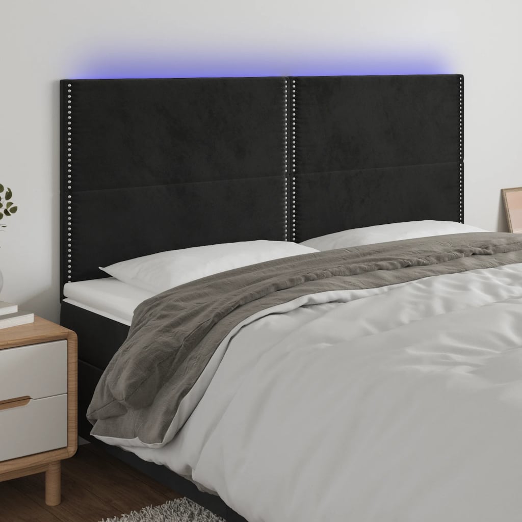 sengegavl med LED-lys 180x5x118/128 cm fløjl sort
