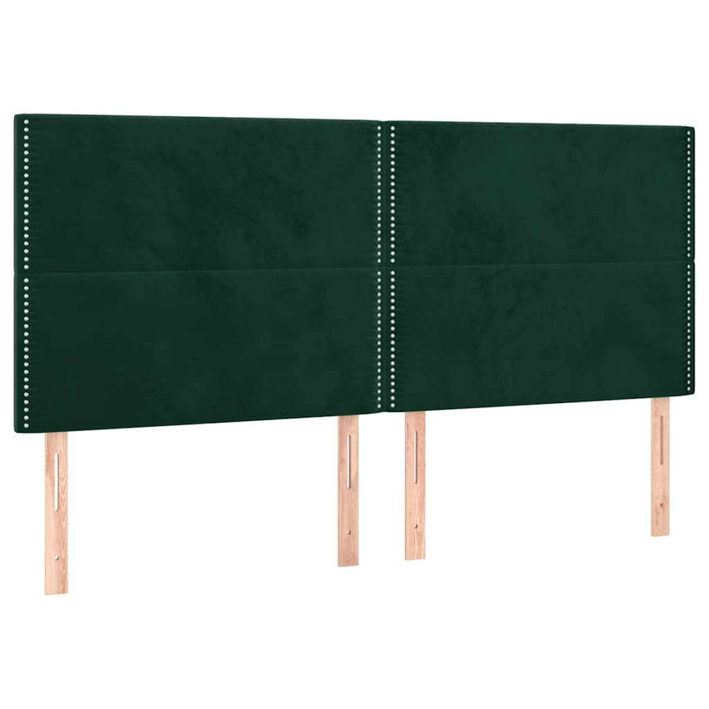 sengegavl med LED-lys 180x5x118/128 cm fløjl mørkegrøn