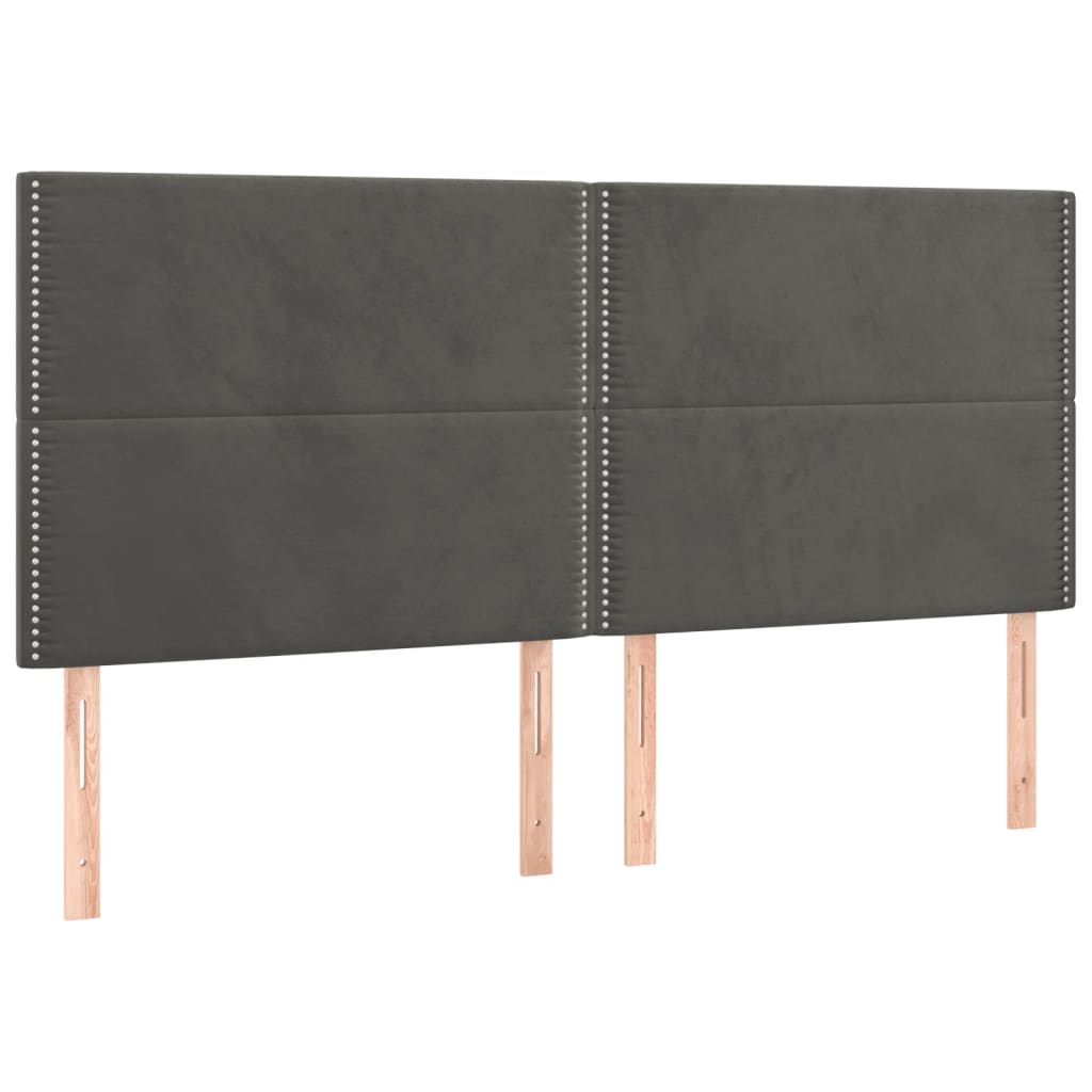 sengegavl med LED-lys 200x5x118/128 cm fløjl mørkegrå