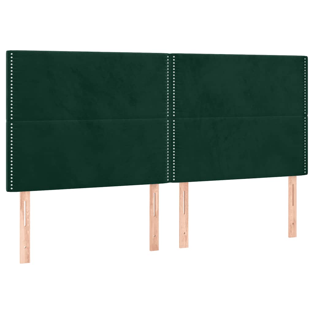 sengegavl med LED-lys 200x5x118/128 cm fløjl mørkegrøn