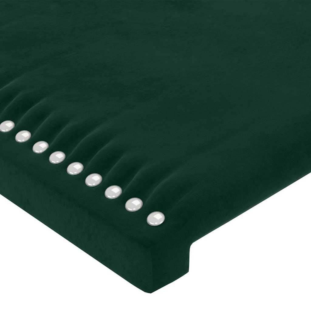sengegavl med LED-lys 200x5x118/128 cm fløjl mørkegrøn