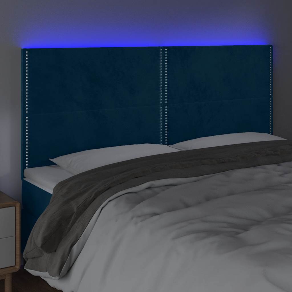 sengegavl med LED-lys 200x5x118/128 cm fløjl mørkeblå