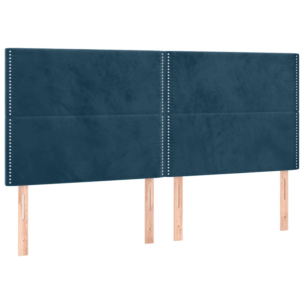 sengegavl med LED-lys 200x5x118/128 cm fløjl mørkeblå