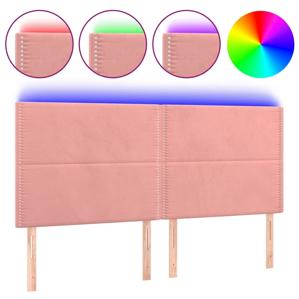 sengegavl med LED-lys 200x5x118/128 cm fløjl lyserød