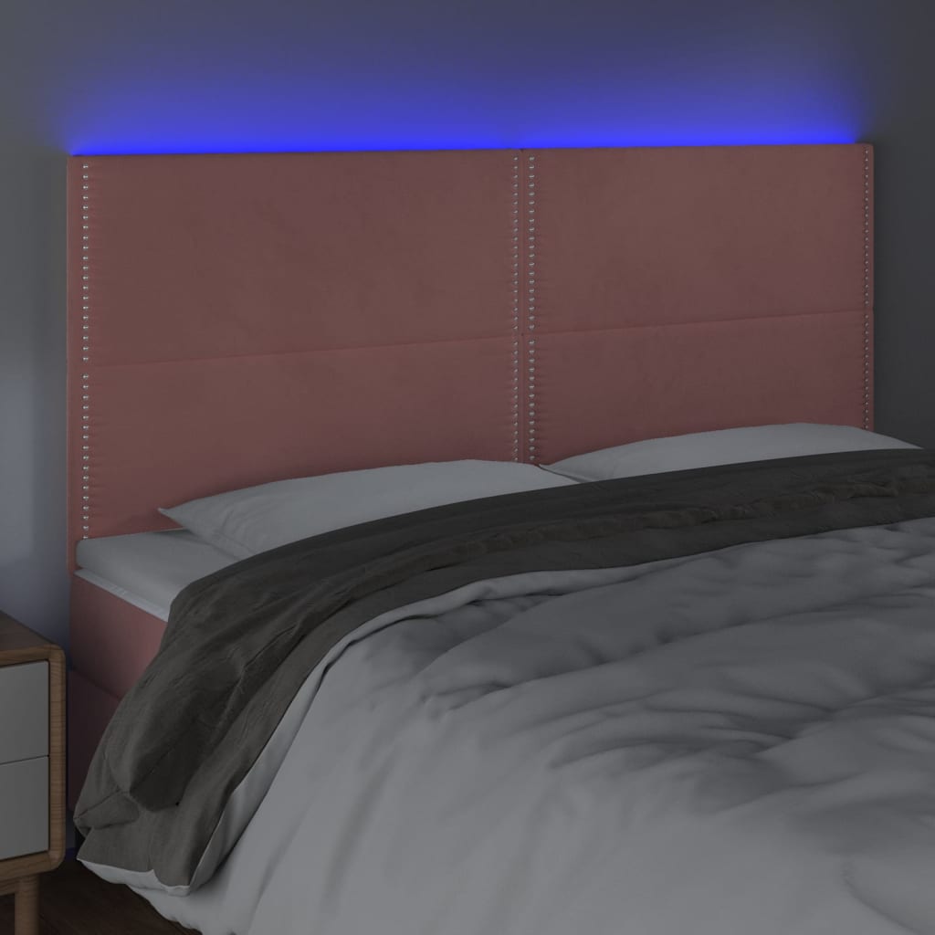 sengegavl med LED-lys 200x5x118/128 cm fløjl lyserød