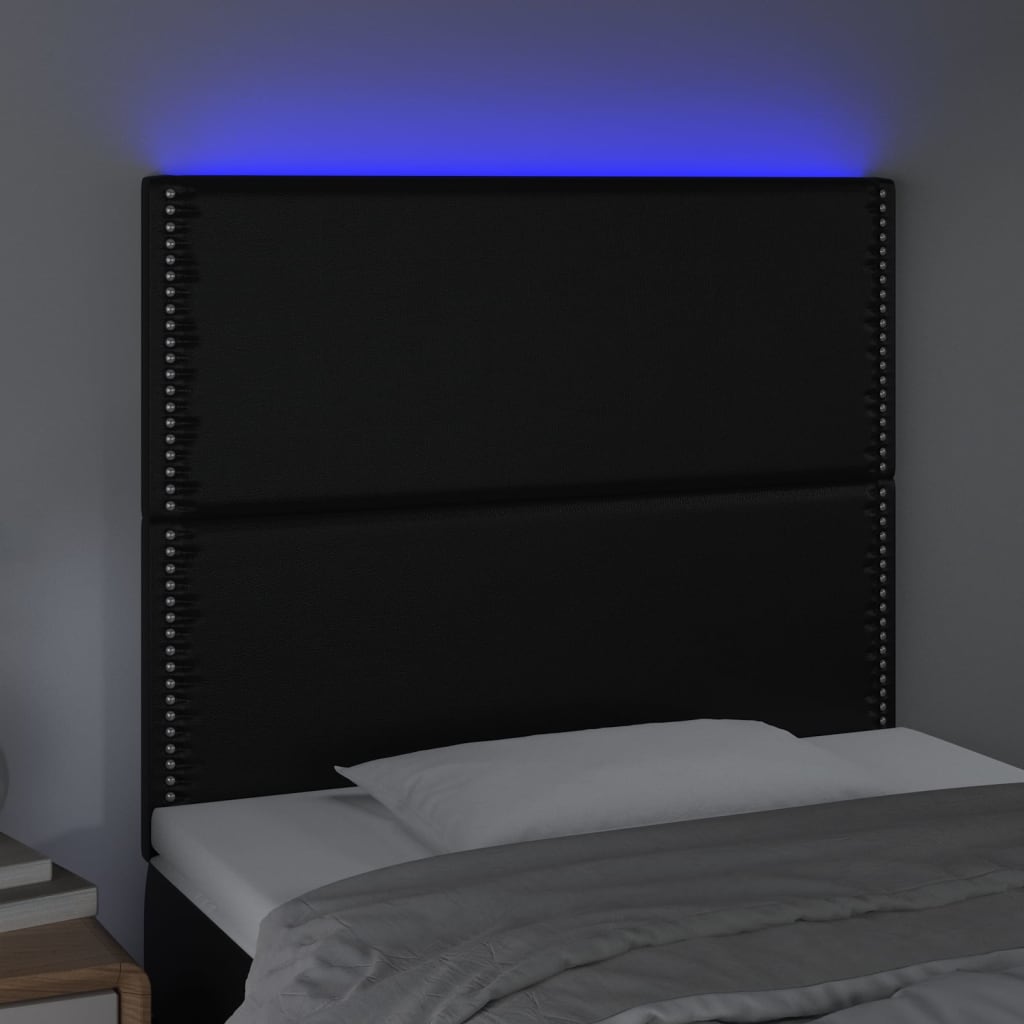 sengegavl med LED-lys 90x5x118/128 cm kunstlæder sort
