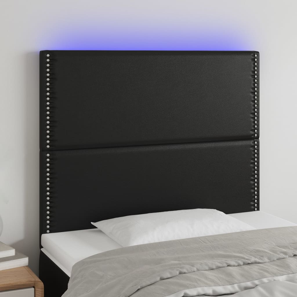 sengegavl med LED-lys 100x5x118/128 cm kunstlæder sort
