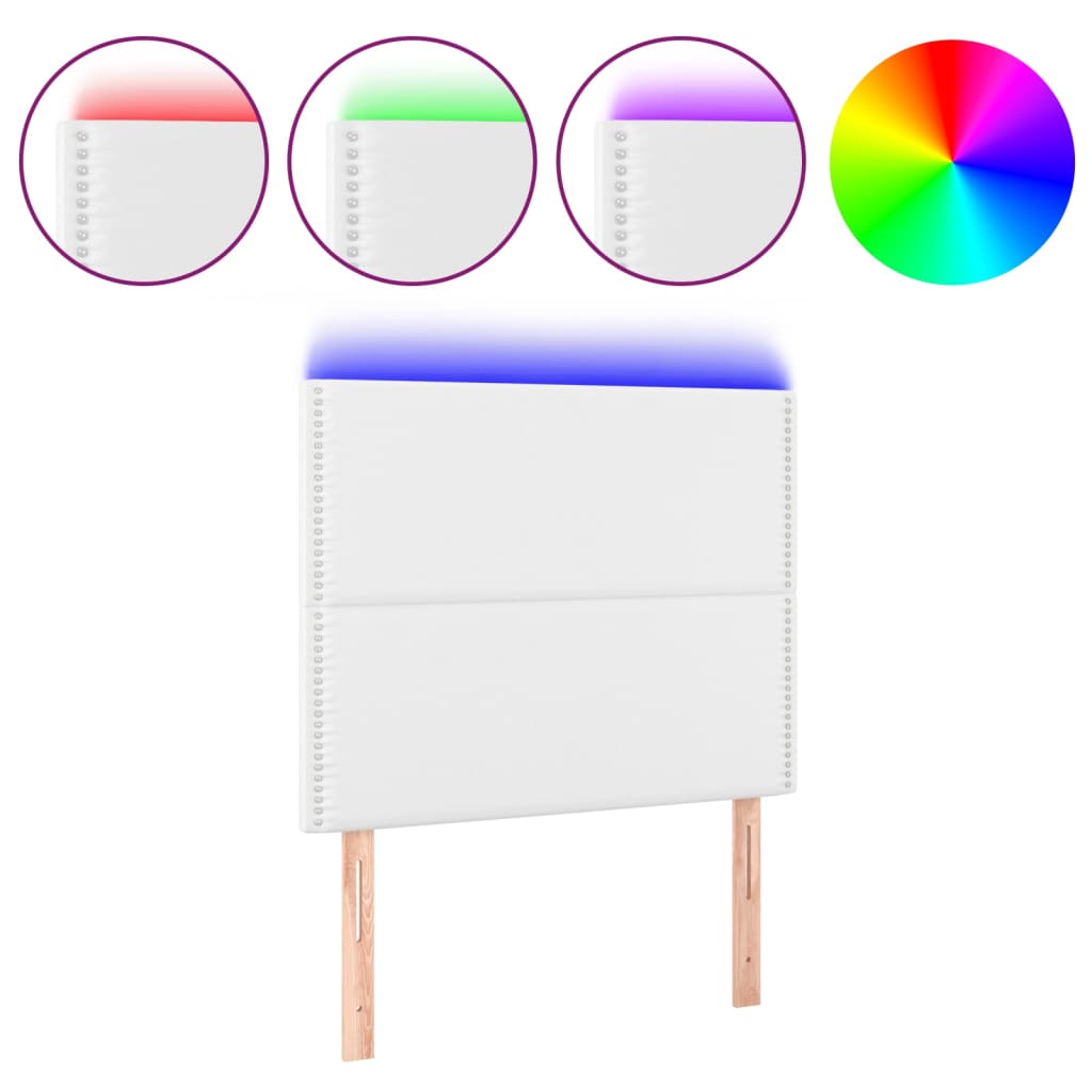 sengegavl med LED-lys 100x5x118/128 cm kunstlæder hvid