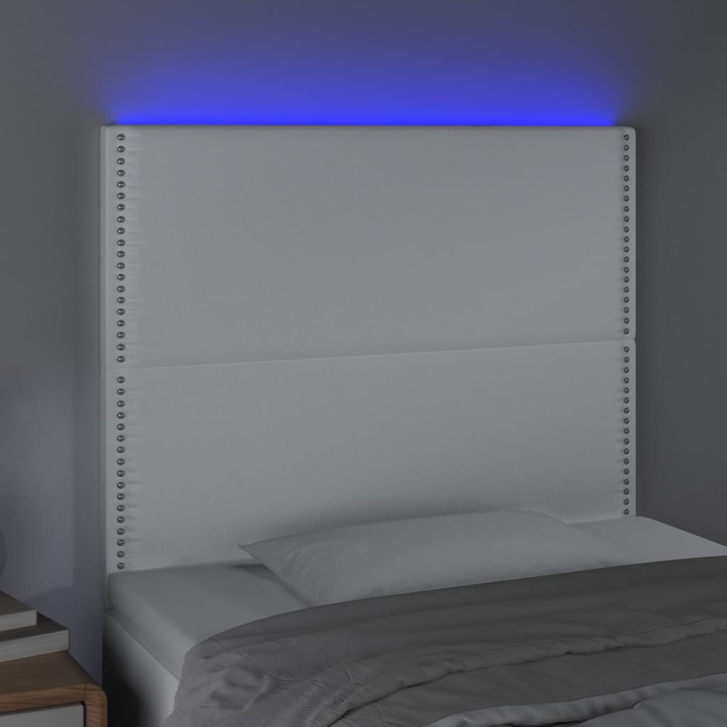 sengegavl med LED-lys 100x5x118/128 cm kunstlæder hvid