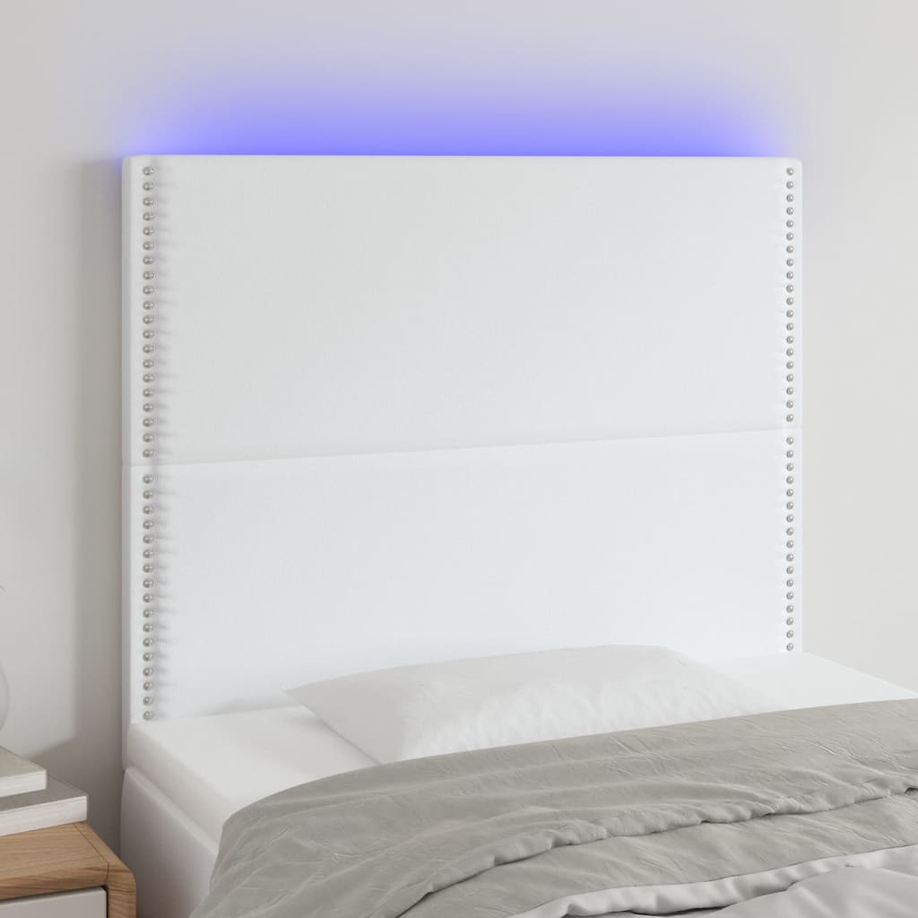sengegavl med LED-lys 100x5x118/128 cm kunstlæder hvid